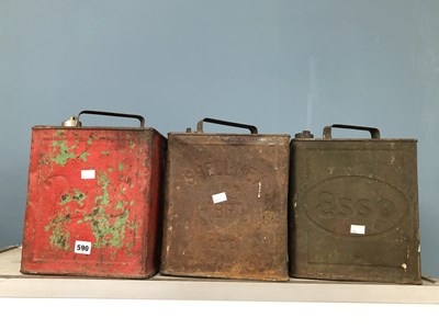 Lot 590 - An Esso, a Shellmex and another fuel can