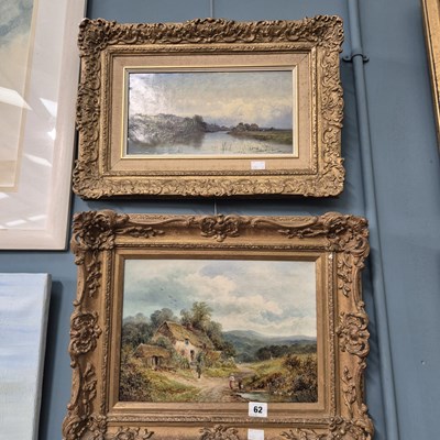 Lot 62 - Two antique oil paintings, a rural river scene...