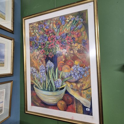 Lot 65 - A large pastel still life study of fruit and...