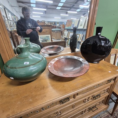 Lot 66 - A pottery bowl and two large glazed vases