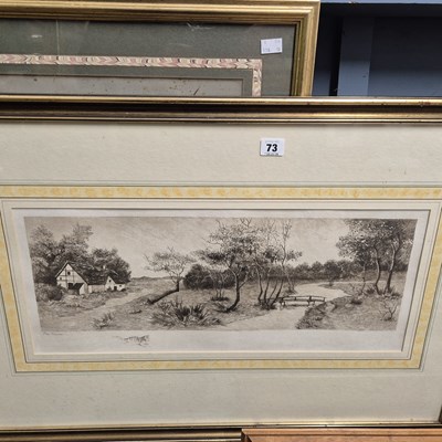 Lot 73 - A large vintage etching, country cottage and...