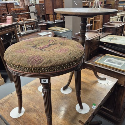 Lot 91 - A 19th century stool and a tripod table (2)