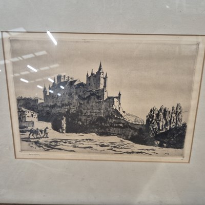 Lot 143 - An etching, a church interior by Muirhead Bone...