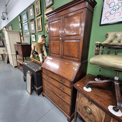 Lot 220 - A George III oak bureau bookcase H 218cm W...