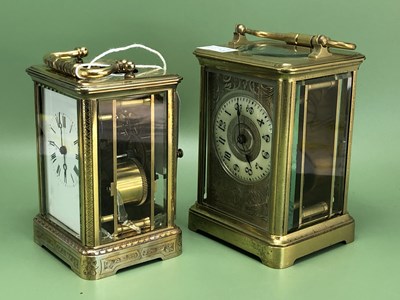 Lot 1132 - A Margaine carriage clock in an engraved case...