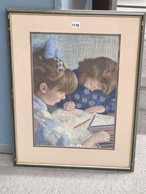 Lot 1178 - 20th century, two children drawing, pastel,...