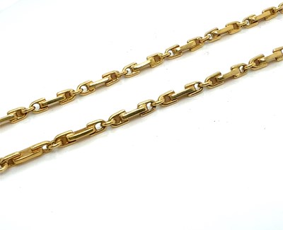 Lot 1161 - A solid bar link chain necklace, stamped 750...