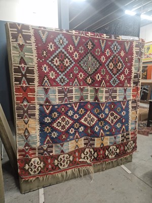 Lot 1500 - An antique Turkish two part tribal Kelim 348 ×...