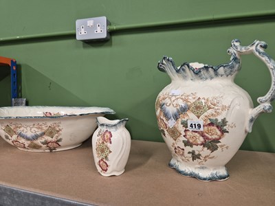 Lot 419 - An antique pottery wash jug and bowl set