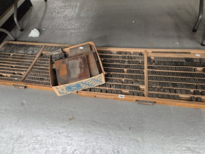 Lot 754 - Two large printer's trays with type and a box...