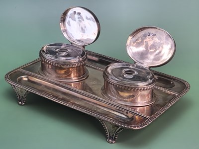 Lot 1411 - A Victorian silver two reciever inkstand, the...