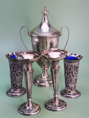 Lot 1422 - A two handled silver cup and cover, London...