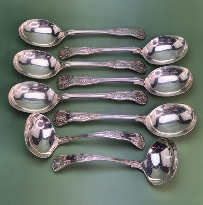 Lot 1425 - A set of six King's pattern soup spoons, Henry...