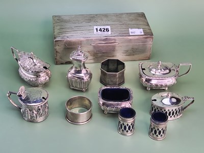 Lot 1426 - A silver three piece condiment set, Chester,...