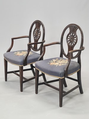 Lot 1471 - A pair of mahogany Hepplewhite taste elbow...