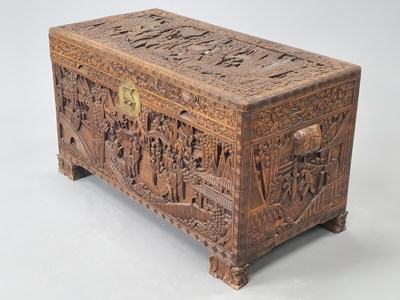 Lot 1489 - A Chinese hardwood coffer carved in high...
