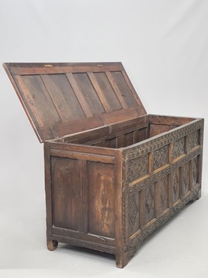 Lot 1503 - An early 18th century oak coffer with five...
