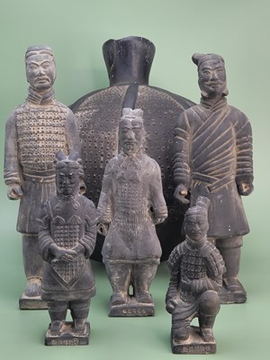Lot 1506 - Five grey clay 'Terracotta Army' figures...