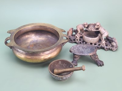 Lot 1507 - A Chinese polished bronze censer, Ø 14cm, a...