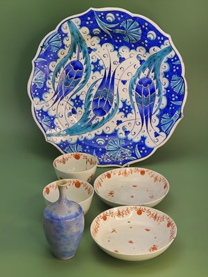 Lot 1510 - A Turkish blue and turquoise dish decorated...