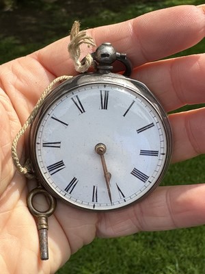 Lot 1068 - An English silver key-wind pocket watch, the...