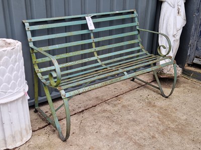 Lot 454 - A green painted metal bench H 79 W 120 D 56cm