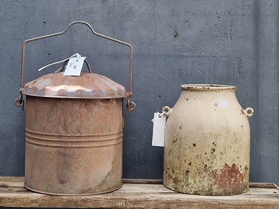 Lot 460 - Two metal milk churns/feed carriers, larger H...