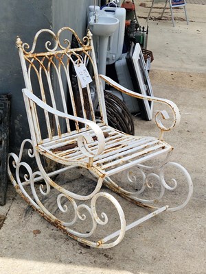 Lot 462 - A metal garden rocking chair painted white H...