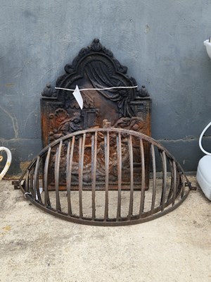 Lot 475 - A cast iron fire back 81 × 59cm, together with...
