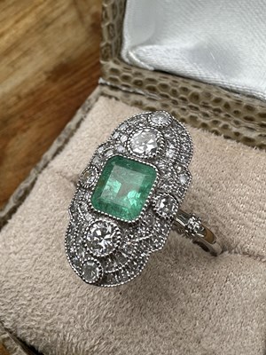 Lot 1113 - A 950 Platinum elongated Art Deco panel ring...