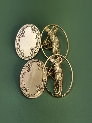 Lot 1788 - A pair of yellow gold cufflinks. The...