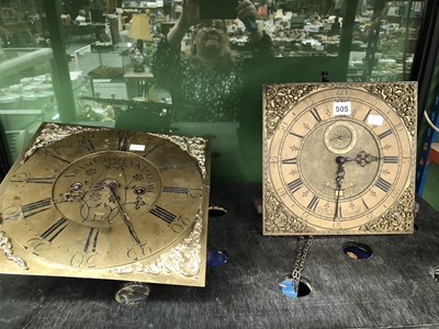 Lot 505 - Two long case clock movements with square...