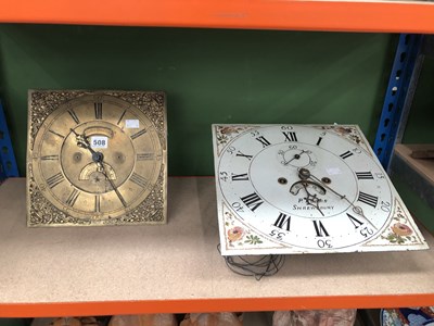 Lot 508 - Two long case clock movements with square...