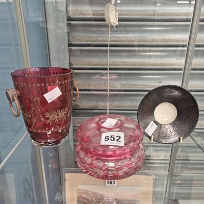 Lot 552 - A cranberry washed glass ice bucket, an...