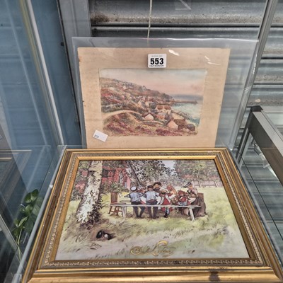 Lot 553 - T H Victor, a coastal village, watercolour...