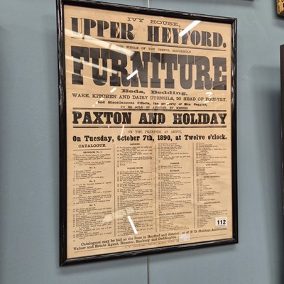 Lot 112 - A framed auction poster for Ivy House Upper...