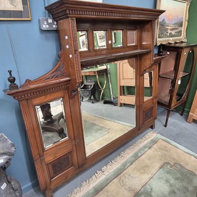 Lot 116 - A large Edwardian mahogany sideboard back...