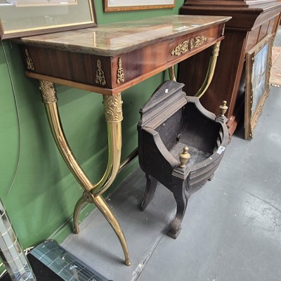 Lot 120 - A wood, brass and marble console table in the...