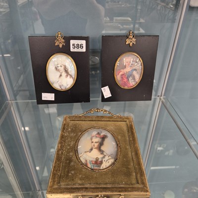 Lot 586 - Three portrait miniature of 18th century ladies