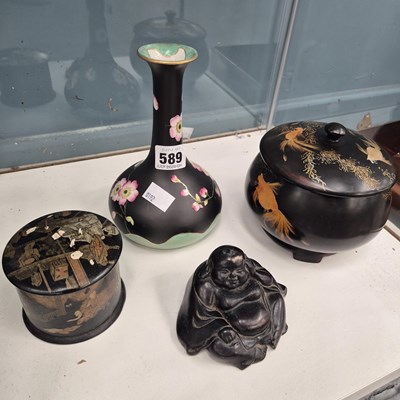 Lot 589 - A Chinese soapstone Budai erotic group, two...