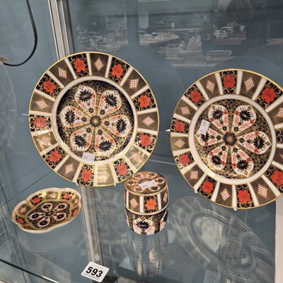 Lot 593 - Two Crown Derby 1128 pattern plates, a pin...