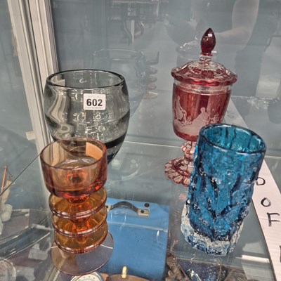 Lot 602 - A Bohemian ruby wash overlay vase and cover,...