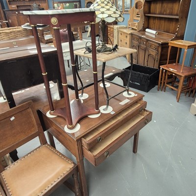Lot 126 - A mahogany two drawer side table, a marble...