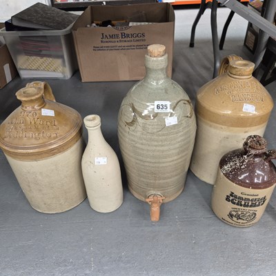 Lot 635 - Three named two tone stoneware flasks, a...