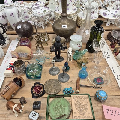 Lot 636 - An iron cannon ball, various glass ware, two...
