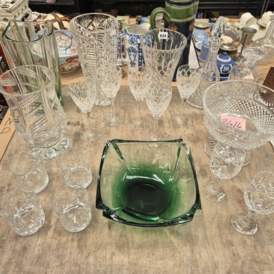 Lot 644 - Cut glass vases, bowls, decanters and wine...