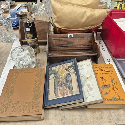 Lot 646 - Children's books, two book racks, a copper jam...