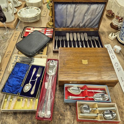 Lot 681 - Boxes and wooden canteens of cutlery, mainly...
