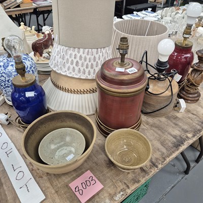 Lot 682 - Six table lamps, a David Leach bowl, together...