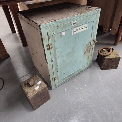 Lot 157 - A vintage painted wood framed metal cabinet H...